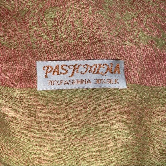 Pashmina Silk Scarf Coral Orange Gold Yellow Fringe Long‎ Lightweight - Picture 5 of 9